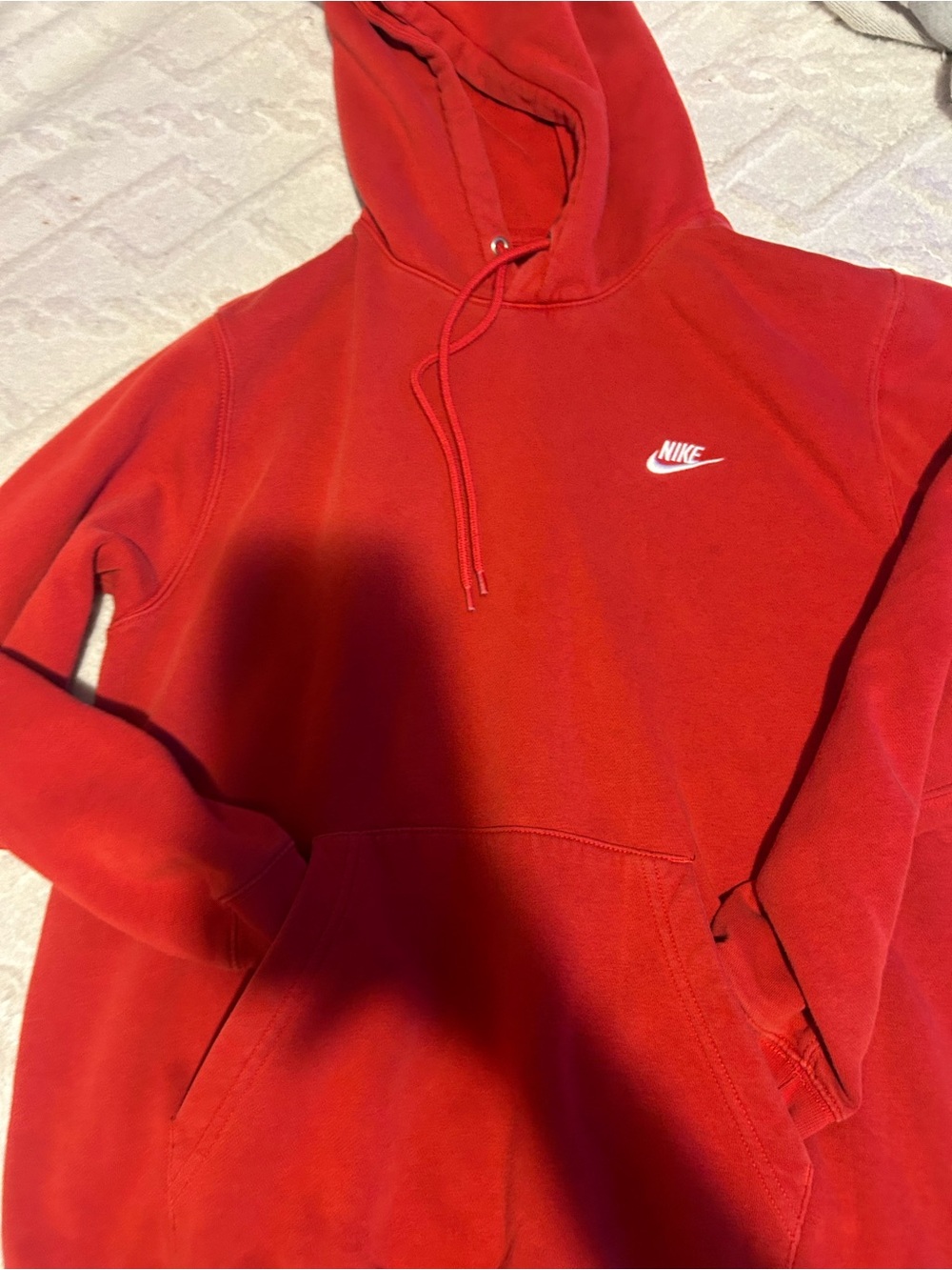 Nike Red Men's Hoodie with White Swoosh